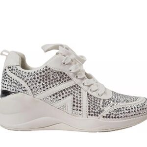 Aldo White and Silver Studded Sneakers
